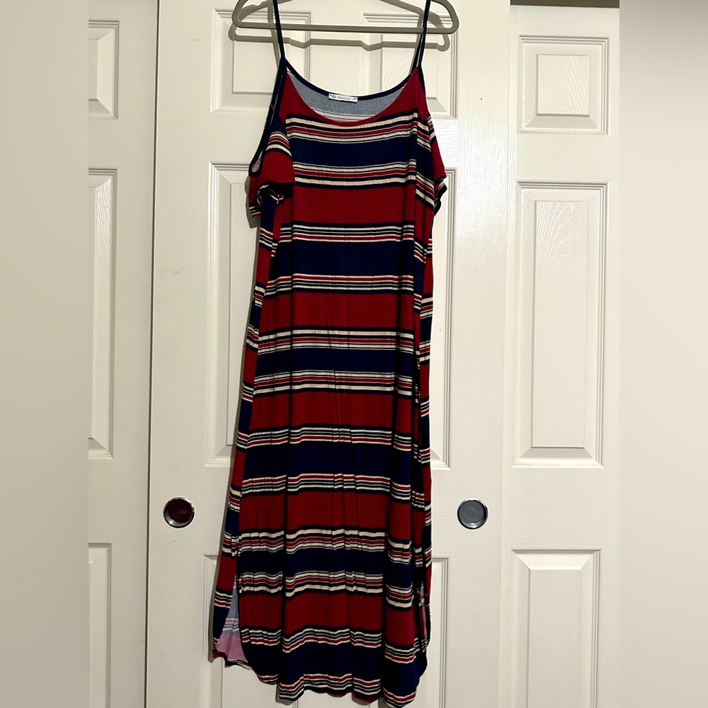 Burgundy and blue striped dress